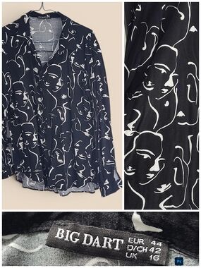 BIG DART Face Print Button-Up Shirt